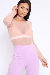 Nude Mesh Long Sleeved Bodysuit - Alesa