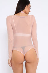 Nude Mesh Long Sleeved Bodysuit - Alesa