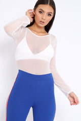 White Mesh Long Sleeved Bodysuit - Alesa