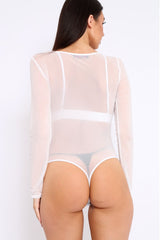 White Mesh Long Sleeved Bodysuit - Alesa