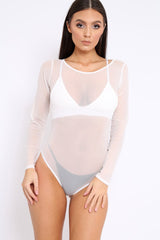 White Mesh Long Sleeved Bodysuit - Alesa