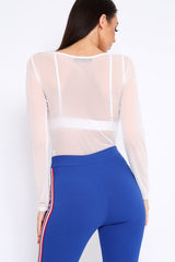 White Mesh Long Sleeved Bodysuit - Alesa