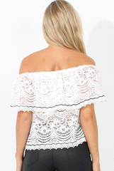 White Lace Crochet Trim Bardot Top - Alexa