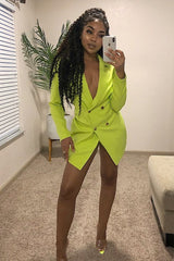 Lime Button Front Belted Blazer Dress - Justyne