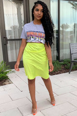Lime Satin High Waist Floaty Midi Skirt - Dasha