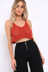 Rust Crochet Scalloped Hem Crop Top - Alexi