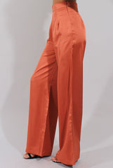 Rust High Waisted Satin Trousers - Alexia