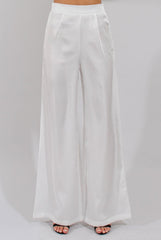 Cream High Waisted Satin Trousers - Alexia