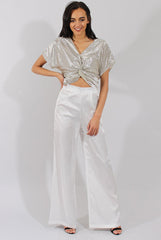 Cream High Waisted Satin Trousers - Alexia
