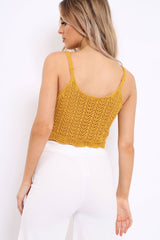 Mustard Crochet Scalloped Hem Crop Top - Alexi