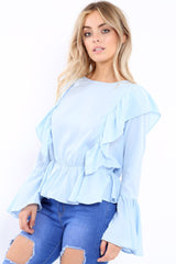 Blue Frill Hem Blouse - Alexis