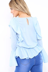 Blue Frill Hem Blouse - Alexis