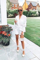 Off White Tailored Pleat Front Belted Shorts - Immi