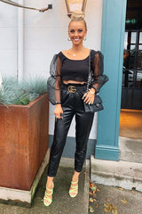 Black Polka Dot Organza Sleeve Crop Top - Bianca