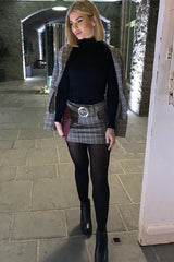 Brown Check O Ring Belted Mini Skirt - Alfa