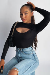 Black Ribbed Cut Out Detail Bodysuit - Murphie