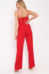 Red Lace Top Jumpsuit - Alicea