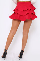 Red Triple Frill High Waisted Shorts - Alice