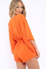 Orange Kimono Plunge Playsuit - Alisa