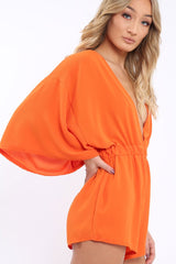 Orange Kimono Plunge Playsuit - Alisa