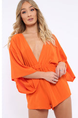 Orange Kimono Plunge Playsuit - Alisa