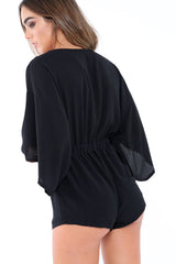 Black Kimono Plunge Playsuit - Alisa