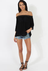 Black Bardot Crochet Top - Aliza