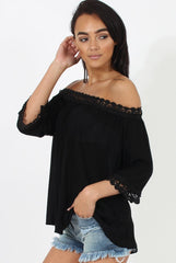 Black Bardot Crochet Top - Aliza