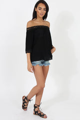 Black Bardot Crochet Top - Aliza