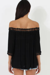 Black Bardot Crochet Top - Aliza
