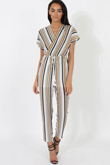 Nude & White Wrap Around Jumpsuit - Alma