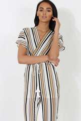 Nude & White Wrap Around Jumpsuit - Alma