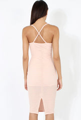 Peach Ribbed Mesh Harness Midi Dress - Alma