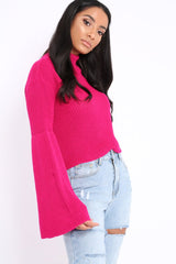 Fuchsia High Neck Flared Sleeve Jumper - Aloni