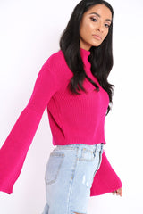 Fuchsia High Neck Flared Sleeve Jumper - Aloni