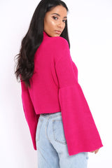 Fuchsia High Neck Flared Sleeve Jumper - Aloni