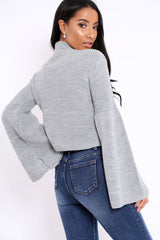 Grey High Neck Flared Sleeve Jumper - Aloni