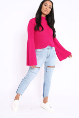 Fuchsia High Neck Flared Sleeve Jumper - Aloni