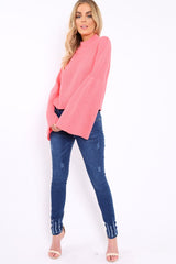 Pink High Neck Flared Sleeve Jumper - Aloni