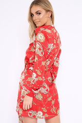 Red and Gold Chain Print Shirt Dress - Pollyann
