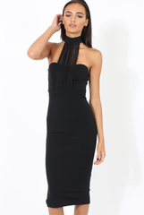 Black Choker Bandeau Mesh Dress - Alva