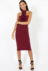 Aubergine Choker Bandeau Mesh Dress - Alva
