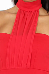 Red Choker Bandeau Mesh Dress - Alva