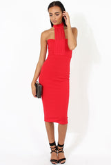 Red Choker Bandeau Mesh Dress - Alva