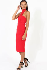 Red Choker Bandeau Mesh Dress - Alva
