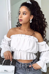 White Mesh Gypsy Style Bardot Crop Top - Ammie