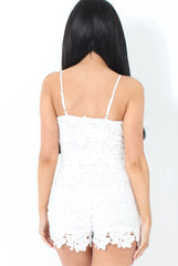 White Floral Detail Playsuit - Amanda
