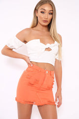 White Tie Front Bardot Crop Top - Amaya