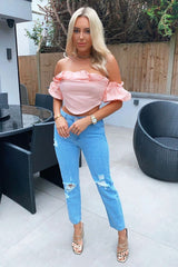 Light Blue Ripped Slim Fit Mom Jeans - Lola