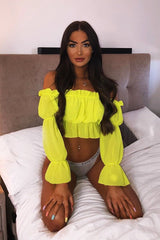 Yellow Ruffle Bardot Crop Top - Aagna